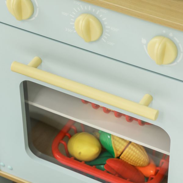 Cucina giocattolo per bambini con fornelli e armadietti, in acciaio, legno e pp, 72x33x85.2 cm, blu e bianco - 