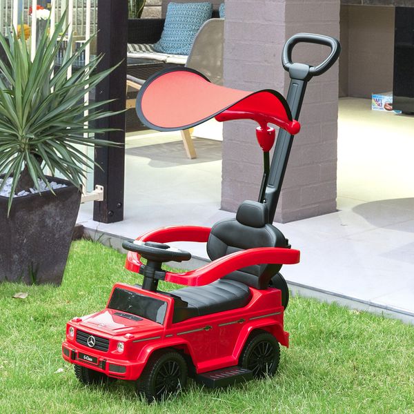 Macchina a spinta per bambini 12-36 mesi con licenza mercedes, tettuccio e maniglia, 85.5x40.5x95 cm, rosso - 