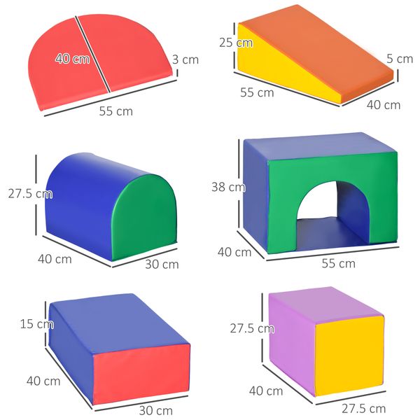 Set da gioco per bambini 1-3 anni da 7 blocchi multicolore in pu e epe, 170x130x40 cm - 
