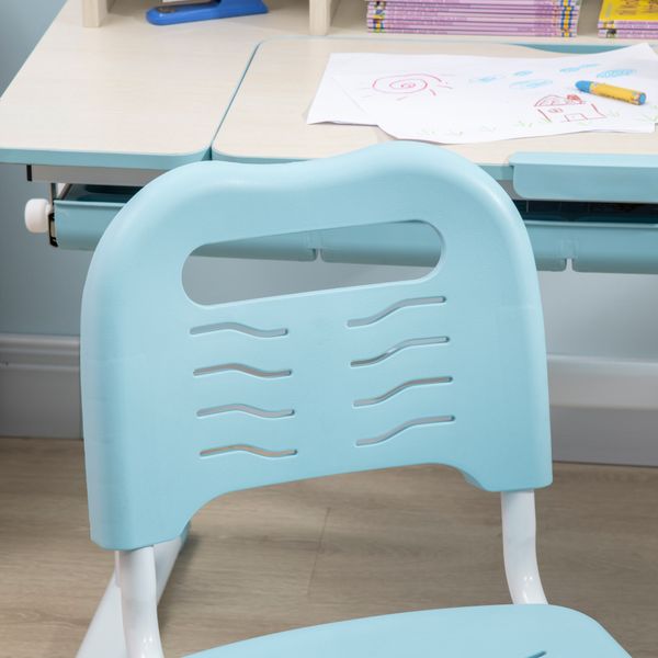 Set scrivania e sedia per bambini da 3 anni regolabile, tavolo inclinabile a 60° con cassetto e ripiani, blu - 