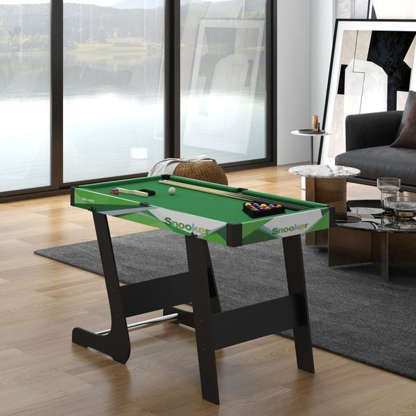 Tavolo da biliardo pieghevole con stecche, palle e triangolo per adulti e bambini da 12 anni, 104x55.5x68 cm - 