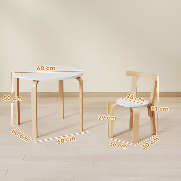 Set tavolo e sedie per bambini 3-8 anni 5 pz con bordi arrotondati in legno bianco - 