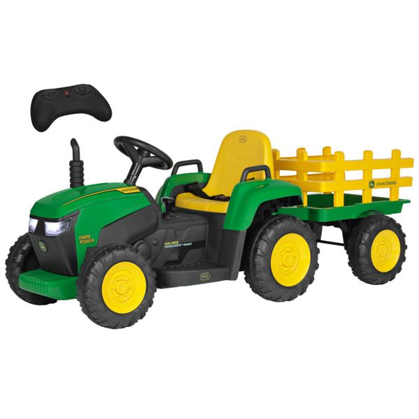 John deere farm power trattore elettrico 12v con rimorchio e radiocomando - JOHN DEERE, Peg Perego