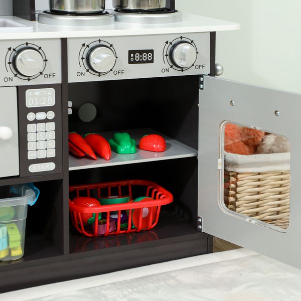 Cucina giocattolo per bambini 3-8 anni in legno con accessori, frigo, lavandino e manopole con suoni, marrone - 