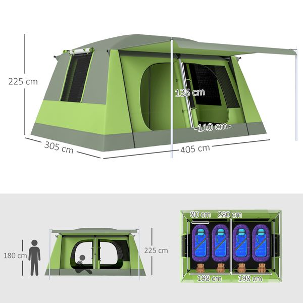Tenda da campeggio familiare 4-8 persone con 2 cabine letto, impermeabile e resistente ai raggi uv - 