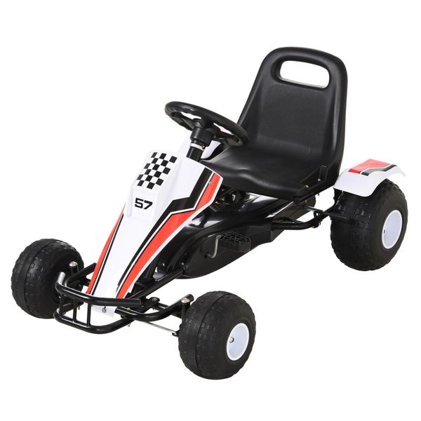 Go-kart a pedali bianco per bambini 3-6 anni con sedile regolabile, ruote in plastica, freno a mano e cambio - 