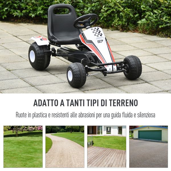 Go-kart a pedali bianco per bambini 3-6 anni con sedile regolabile, ruote in plastica, freno a mano e cambio - 