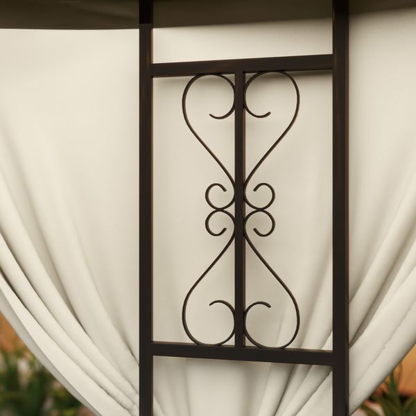 Gazebo da giardino rotondo ø3m con tende e prese d'aria in metallo e poliestere, beige - 