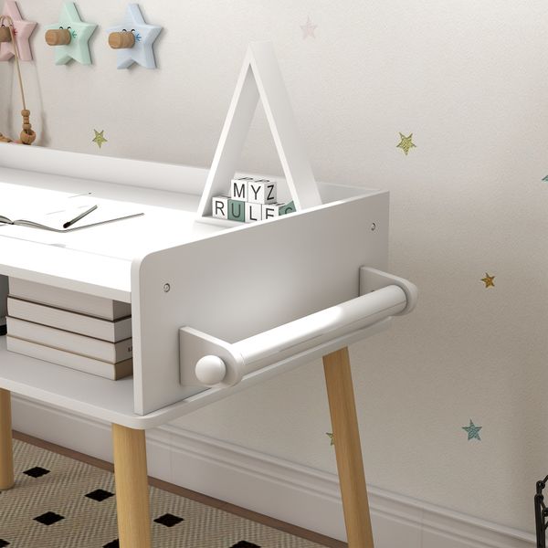 Set tavolino per bambini con sgabello, banchetto con piano reversibile e rotolo di carta, bianco - 