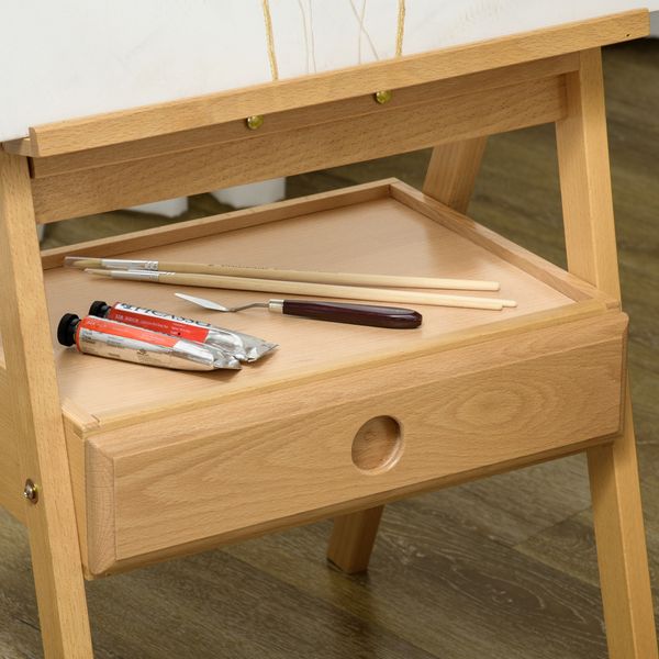 Cavalletto da pittore ad altezza regolabile con cassetto, in legno di faggio, 43.5x43x150-190 cm - 