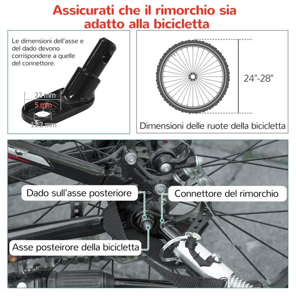 Rimorchio bici per bambini e passeggino, design 2 in 1 con freno, cintura a 5 punti, carrello rimorchio per bicicletta - 