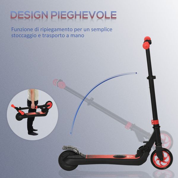 Monopattino elettrico pieghevole per bambini 6+ anni ad altezza regolabile, 71x36.5x75-80 cm, nero e rosso - 