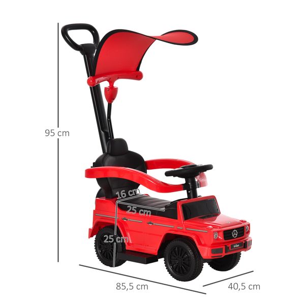 Macchina a spinta per bambini 12-36 mesi con licenza mercedes, tettuccio e maniglia, 85.5x40.5x95 cm, rosso - 