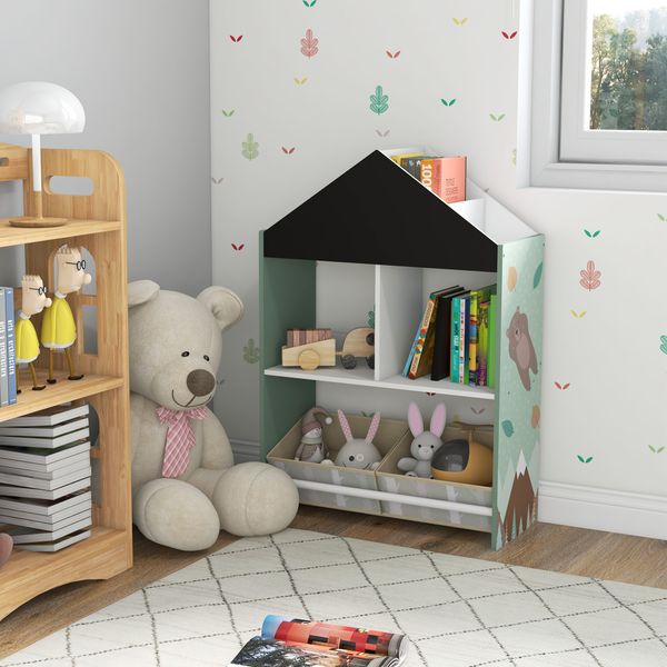 Scaffale portagiochi per bambini con ripiani e cassetti rimovibili, verde - 