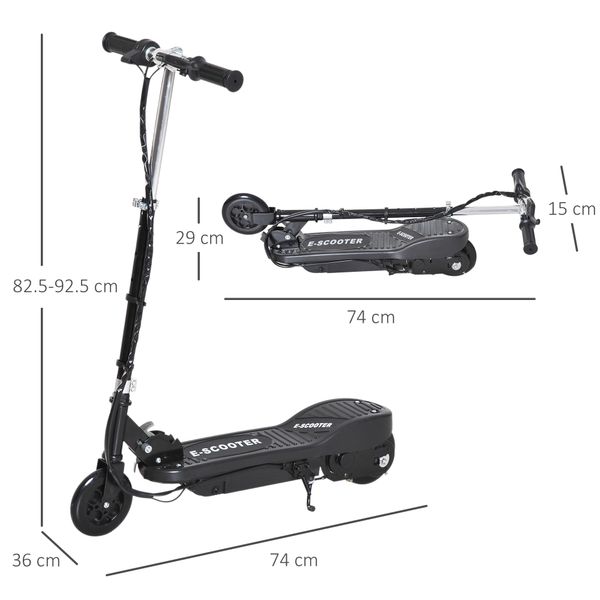 Monopattino elettrico per bambini pieghevole da 120w, velocità max 12km/h e portata 50kg, 74x36x69-91 cm, nero - 