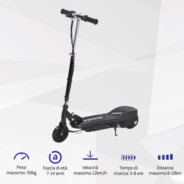 Monopattino elettrico per bambini pieghevole da 120w, velocità max 12km/h e portata 50kg, 74x36x69-91 cm, nero - 