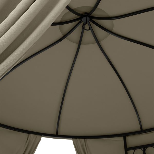 Gazebo da giardino rotondo ø3m con tende e prese d'aria in metallo e poliestere, beige - 