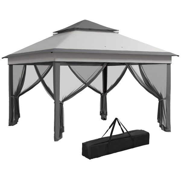 Gazebo con zanzariere regolabile su 3 livelli, in acciaio e tessuto oxford, 326x326x272 cm, grigio chiaro e scuro - 