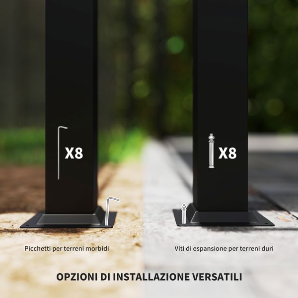 Gazebo pergola 3x3 m con tettuccio retrattile, 8 viti e 8 picchetti, in poliestere 180g e metallo, bianco crema - 