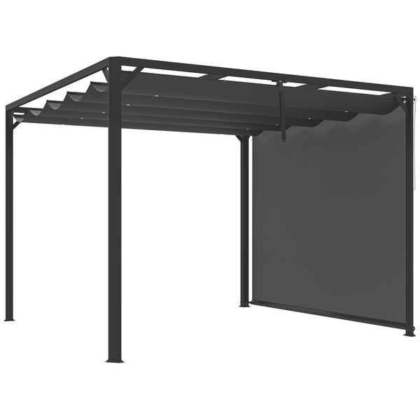 Gazebo pergola retrattile 3x3 m con tenda a rullo e fori di drenaggio, in acciaio e poliestere grigio scuro - 