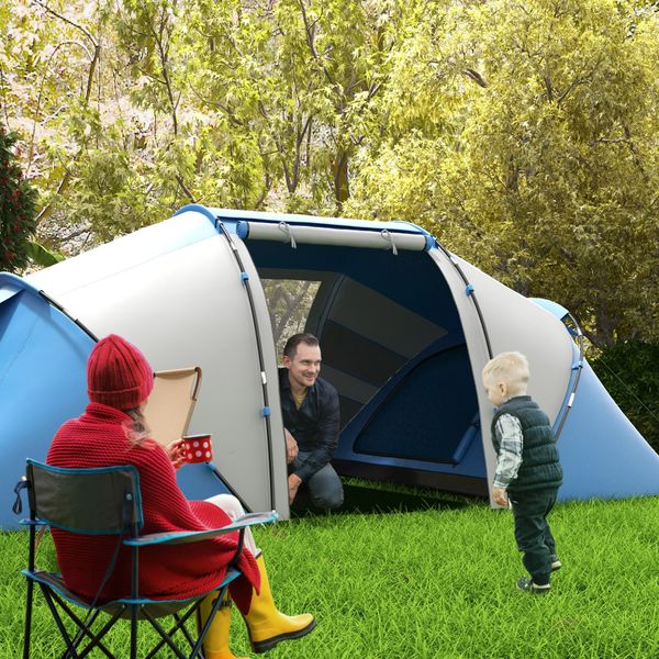 Tenda da campeggio 4 posti con 2 zone notte e borsa da trasporto, 430×240×170 cm, bianco e azzurro - 