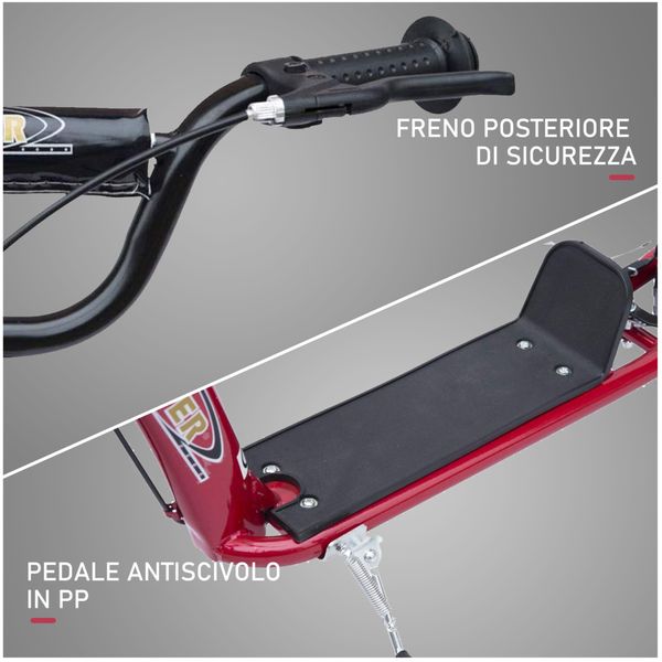 Monopattino per bambini 5-12 anni con freno posteriore e manubrio regolabile, 120x52x80-88 cm, rosso - 