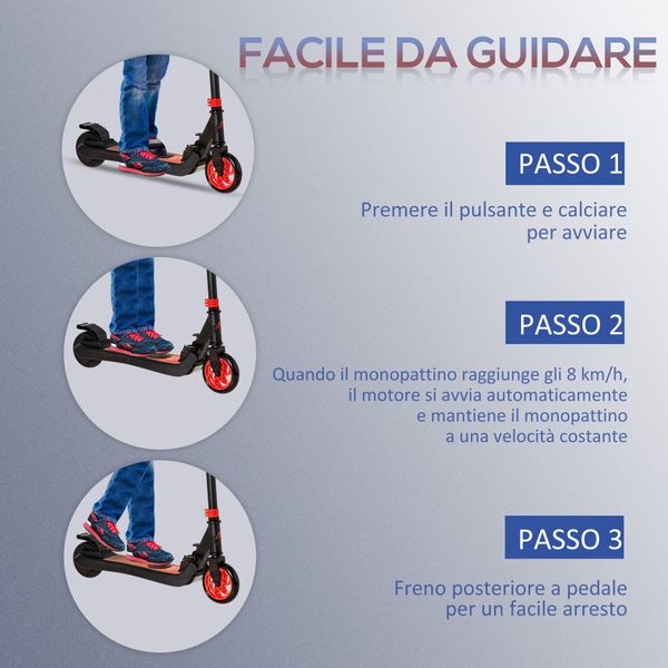 Monopattino elettrico pieghevole per bambini 6+ anni ad altezza regolabile, 71x36.5x75-80 cm, nero e rosso - 