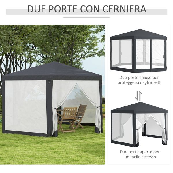 Gazebo da giardino esagonale con doppio ingresso, in metallo e poliestere, 3.94x3.94x2.5 m, grigio - 