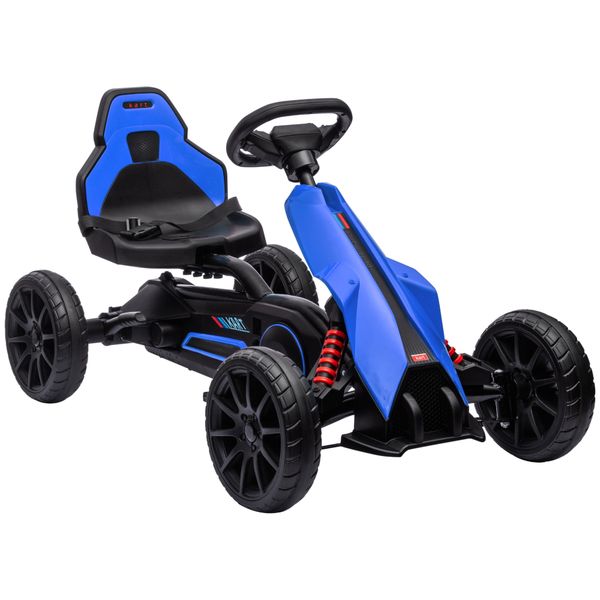 Go kart a pedali per bambini 3-8 anni con sedile regolabile e ruote in eva, 100x58x58.5 cm, blu - 