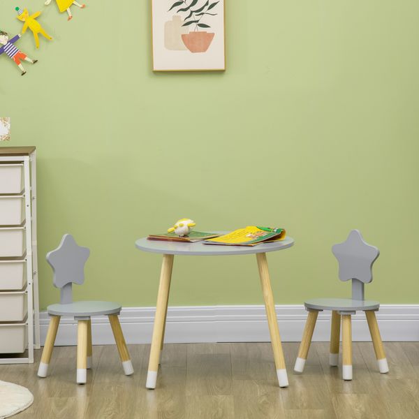 Set tavolo con 2 sedie per bambini in legno, età da 18 mesi a 4 anni, grigio - 