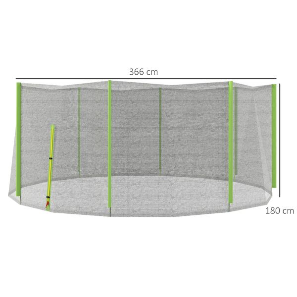 Rete di protezione per trampolini a 8 pali con ingresso con cerniera, in pe, ø366x180 cm, nero e verde - 
