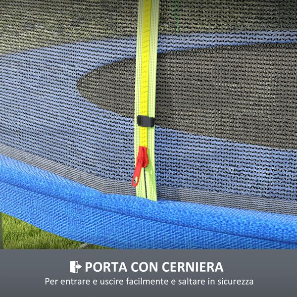 Rete di protezione per trampolini a 8 pali con ingresso con cerniera, in pe, ø366x180 cm, nero e verde - 