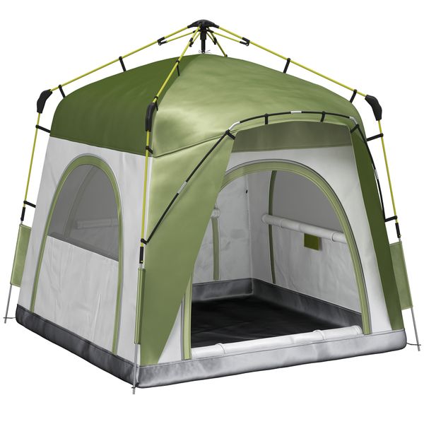 Tenda da campeggio 2 posti pop up con porta a cerniera e 3 finestre, 240x240x199 cm, verde - 