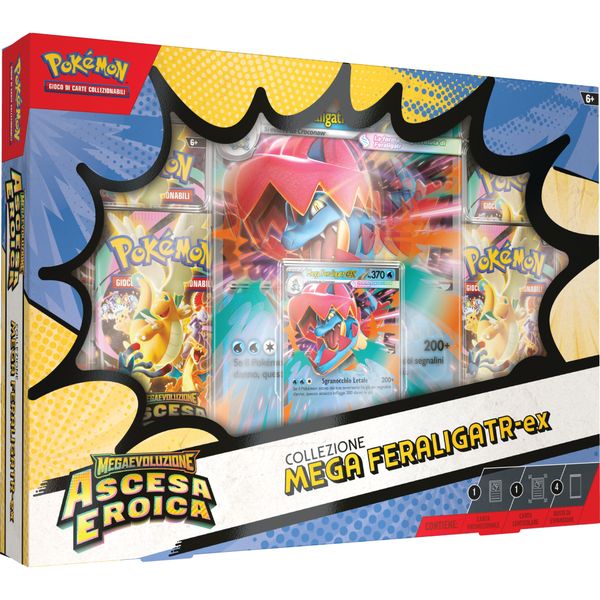 Pokémon gcc collezione mega emboar-ex, mega feraligatr-ex e mega meganium-ex dell'espansione megaevoluzione - ascesa eroica - assortito - POKEMON