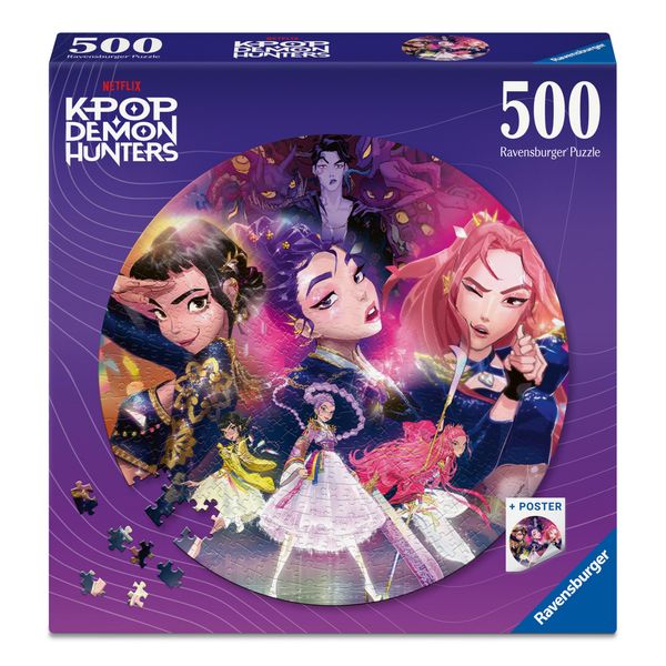 Ravensburger - puzzle 500 pezzi circolare k-pop demon hunters, puzzle adulti 52x52cm, include poster decorativo k-pop - KPOP DEMON HUNTERS