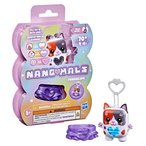 Hasbro nano-mals, purrnelope la gatta tricolore -  portachiavi interattivo - HASBRO GAMING