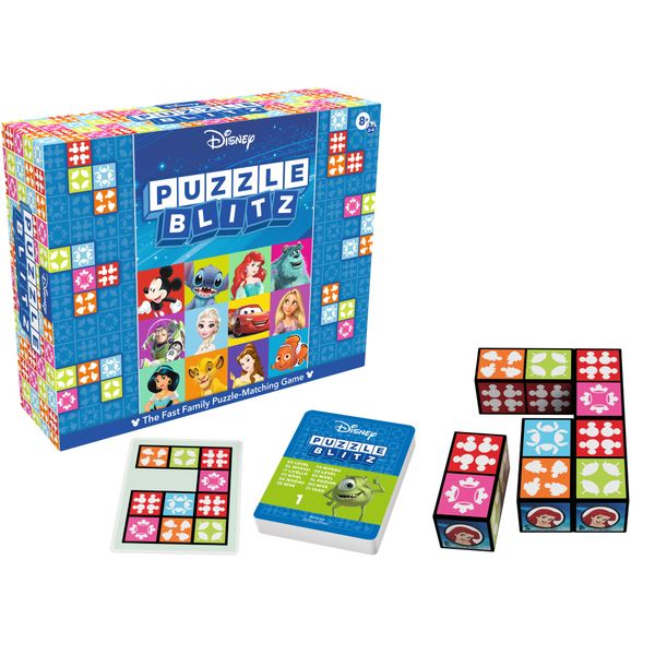 Disney puzzle blitz – gioco da tavolo per bambini 8+ e famiglie – sfida di velocità, logica e osservazione – 100 sfide, 4 livelli – per 2-4 giocatori - Disney