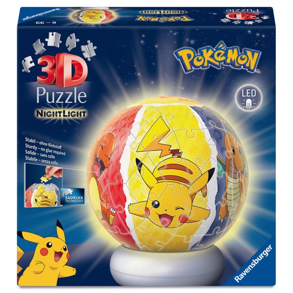 Ravensburger - puzzle ball nightlight pokémon, bambini 6 anni - POKEMON, RAVENSBURGER