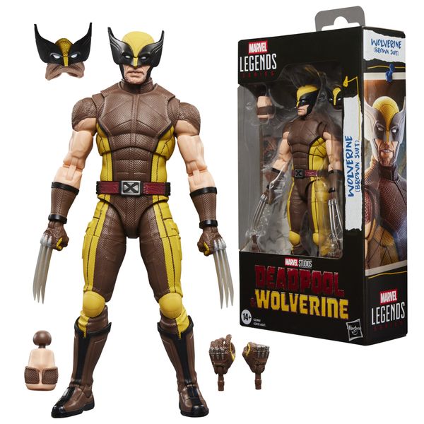 Hasbro, marvel legends series, wolverine (costume marrone) – idea regalo, action figure collezionabile da 15 cm - Avengers