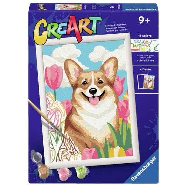 Ravensburger - creart serie d - floral corgi, dipingere con i numeri per bambini 9+ anni - CREART, RAVENSBURGER