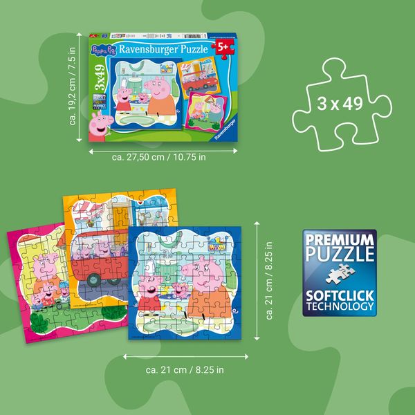 Ravensburger - peppa pig 3 x 49 pezzi, bambini 5 anni - PEPPA PIG, RAVENSBURGER