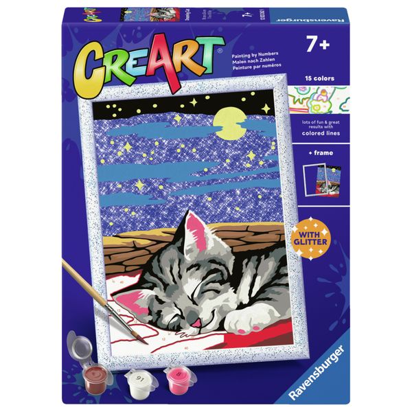 Ravensburger - creart serie d - gatto sognatore, dipingere con i numeri per bambini 7+ anni - CREART, RAVENSBURGER
