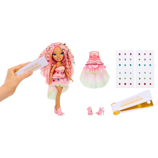 Rainbow high be dazzling - adeline rose - bambola fashion rosa da 28 cm con decori, gemme scintillanti e accessori per lo styling - Rainbow High