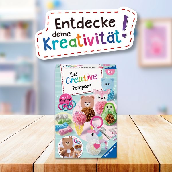 Ravensburger - be creative - be creative midi: ponpon kawaii portachiavi, giochi creativi bambini 4 anni o piú - RAVENSBURGER