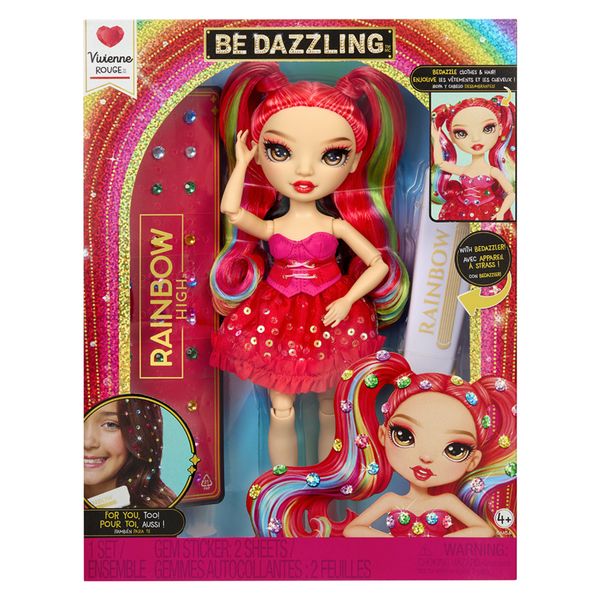 Rainbow high be dazzling - vivienne rouge - fashion doll rossa da 28 cm con decori, gemme scintillanti e accessori per lo styling - Rainbow High