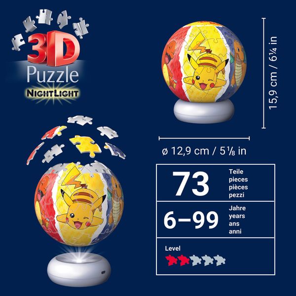 Ravensburger - puzzle ball nightlight pokémon, bambini 6 anni - POKEMON, RAVENSBURGER