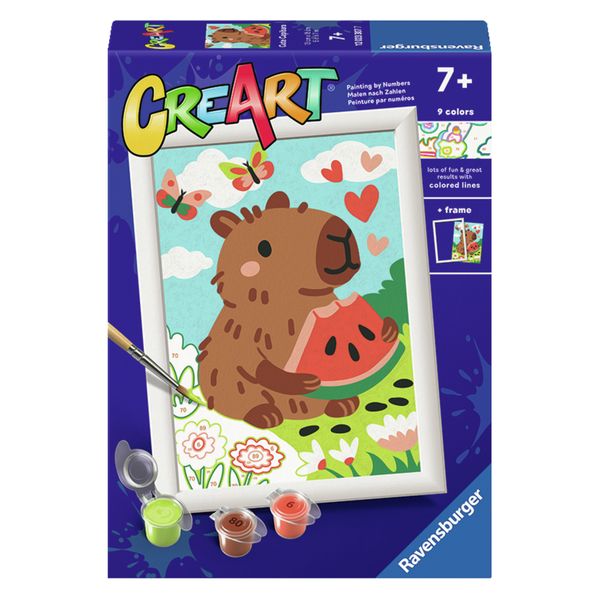 Ravensburger - creart serie e - capibara goloso, dipingere con i numeri per bambini 7+ anni - CREART, RAVENSBURGER