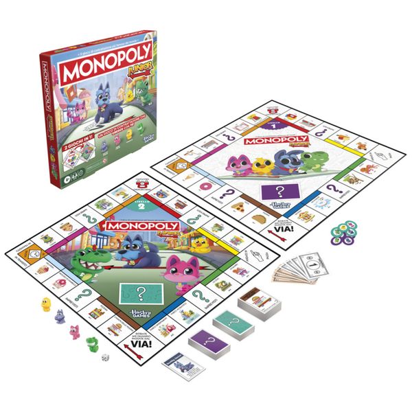 Monopoly junior 2 in 1 – gioco da tavolo per famiglie e amici, divertente e coinvolgente - MONOPOLY