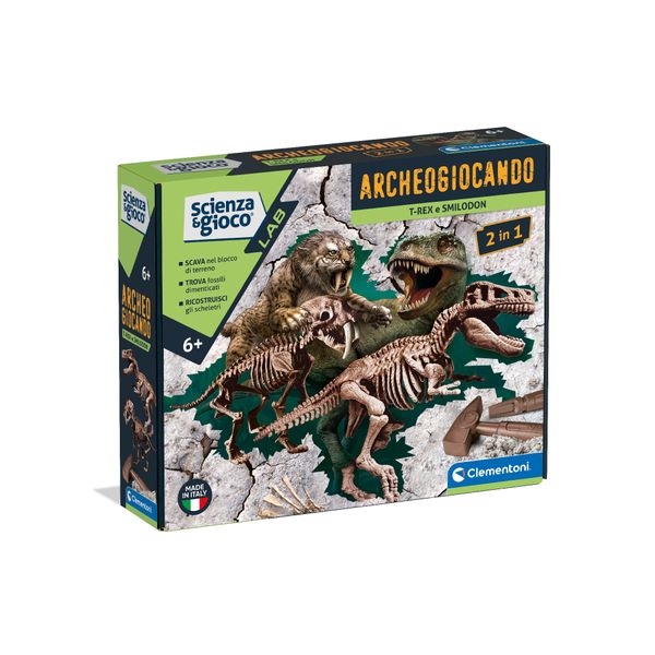 Clementoni - 19394 - archeogiocando - t-rex e smilodon 2in1 - CLEMENTONI, Scienza e Gioco