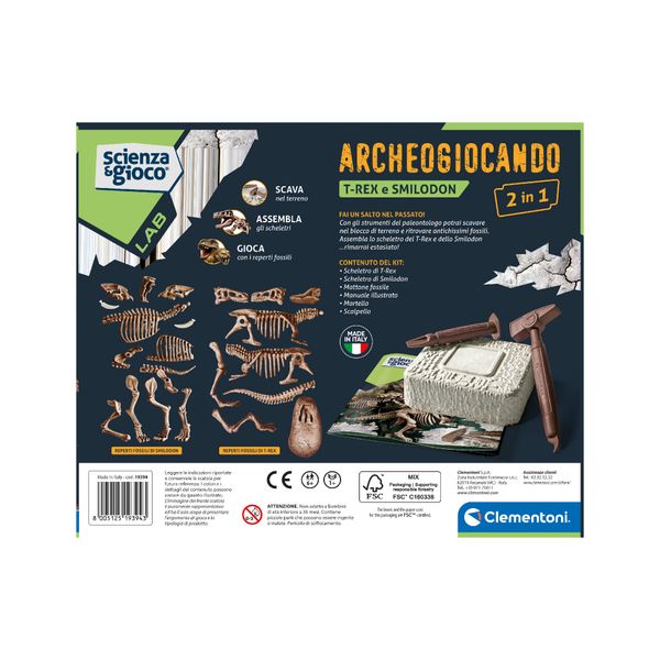 Clementoni - 19394 - archeogiocando - t-rex e smilodon 2in1 - CLEMENTONI, Scienza e Gioco